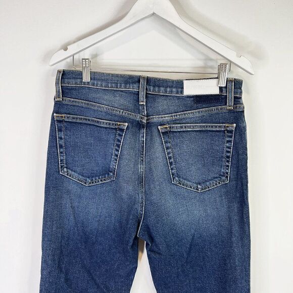 Re/Done Originals High Rise Ankle Crop Button Fly Jeans in Midnight Blue - Picture 3 of 8
